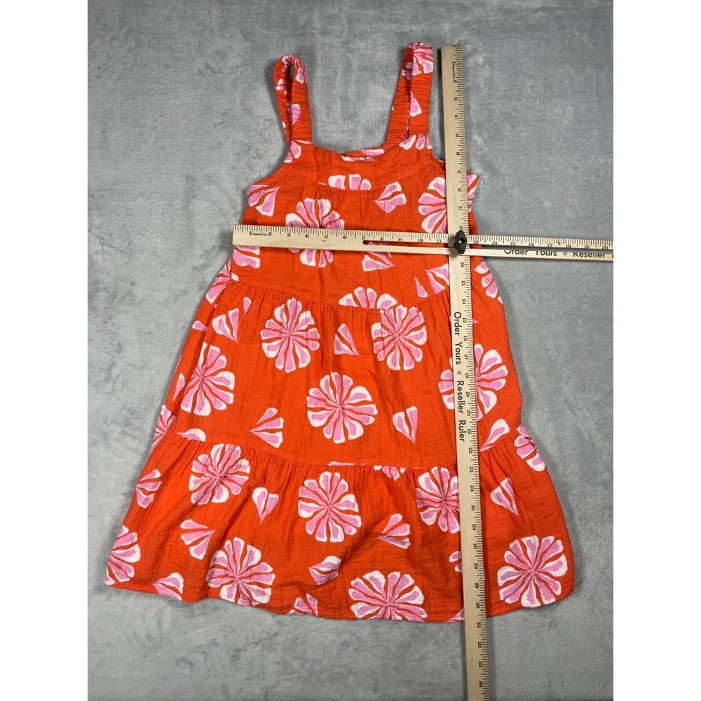 Crewcuts Girls Size 10 Orange Pink Floral Tiered Sundress Sleeveless Summer
